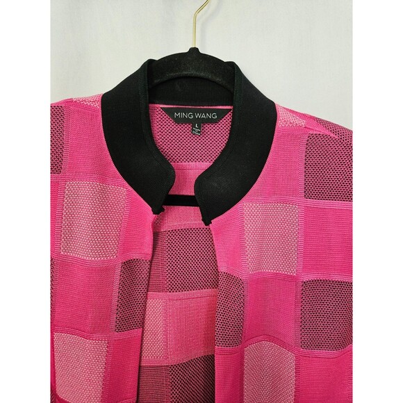 Vtg Ming Wang Color Block Pink Black Knit Cardigan Sweater Mandarin 3/4 Sleeve L - Picture 3 of 8